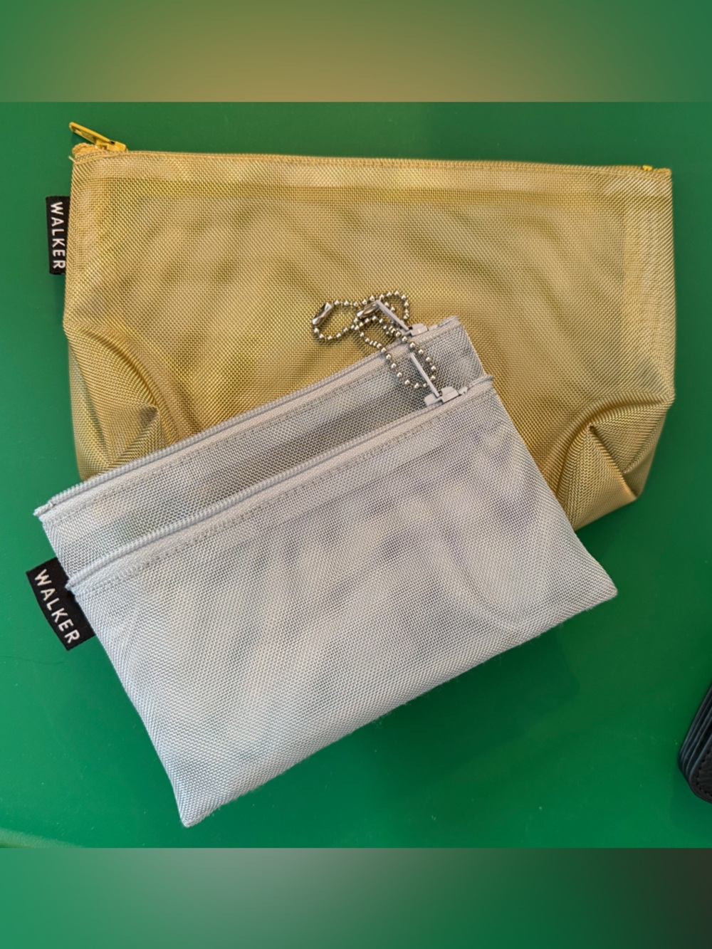 WALKER Metallic Gold & Silver Mesh Cosmetic Pouch Duo
